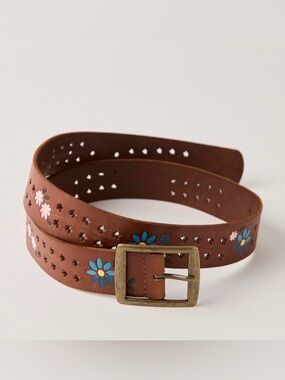 NWT Free People Eye Candy Leather Belt in Ground Clover Size Medium/Large